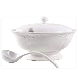 Southern Living White Ceramic Covered Soup Tureen with Ladle